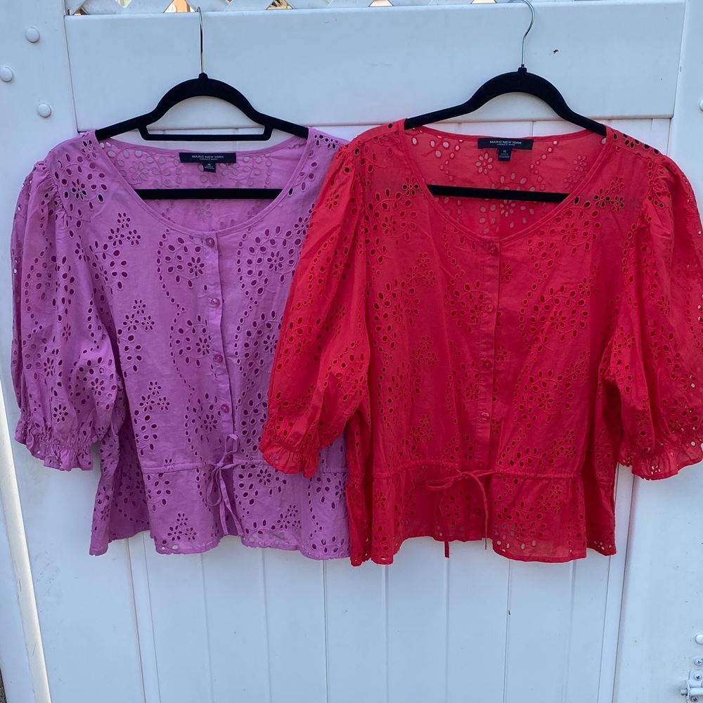 Marc New York Eyelet Blouse Set - Red and Purple
